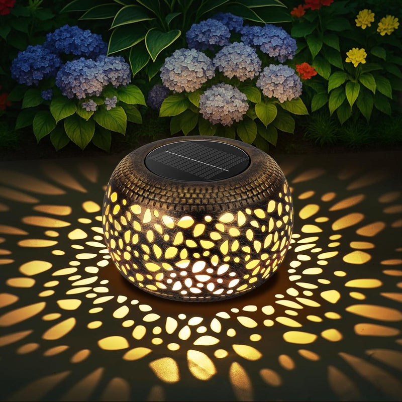 NFEVER Solar Lantern Outdoor Patio Decor: Solar Lanterns Outdoor Waterproof Hollow Out Retro Metal Solar Powered, Outside Yard Porch Garden Balcony Desk Bedroom Indoor Tabletop Decorations 2 Lighting Colors - Image 1